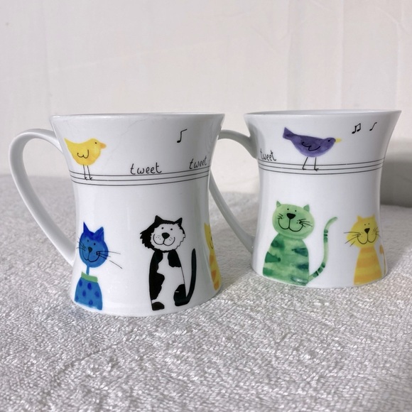 Stokes Gourmet Cat Kitty Bird Music Mugs x2 - Picture 9 of 10